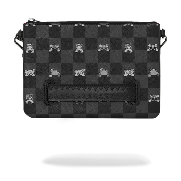 Sprayground - Pochette nera fantasia check all over con patch logo gommato per