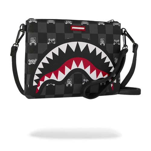 Sprayground - Pochette nera fantasia check all over con patch logo gommato per 2