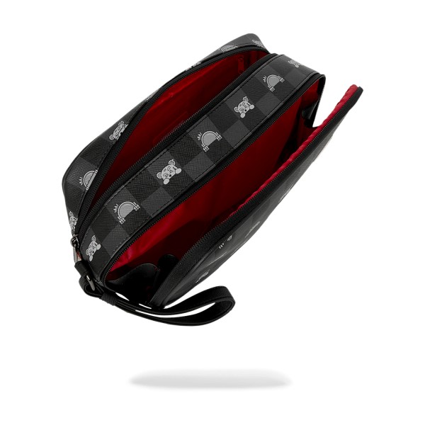 Sprayground - Borsa nera Gray Peeking Character toiletry fantasia check per