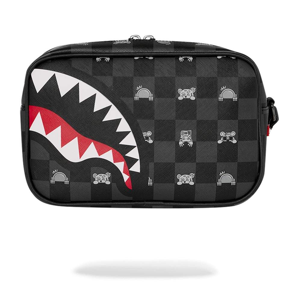 Sprayground - Borsa nera Gray Peeking Character toiletry fantasia check per