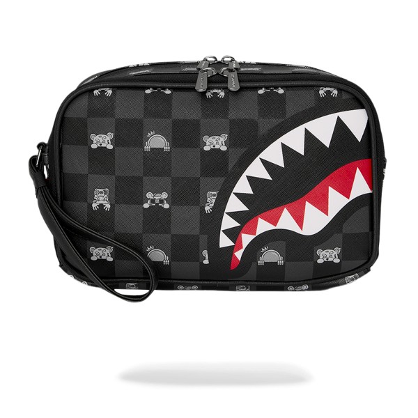 Sprayground - Borsa nera Gray Peeking Character toiletry fantasia check per