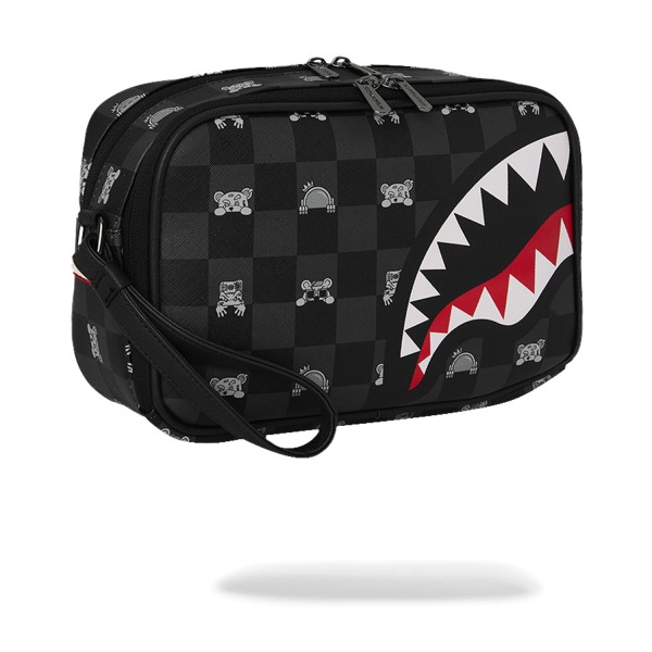 Sprayground - Borsa nera Gray Peeking Character toiletry fantasia check per