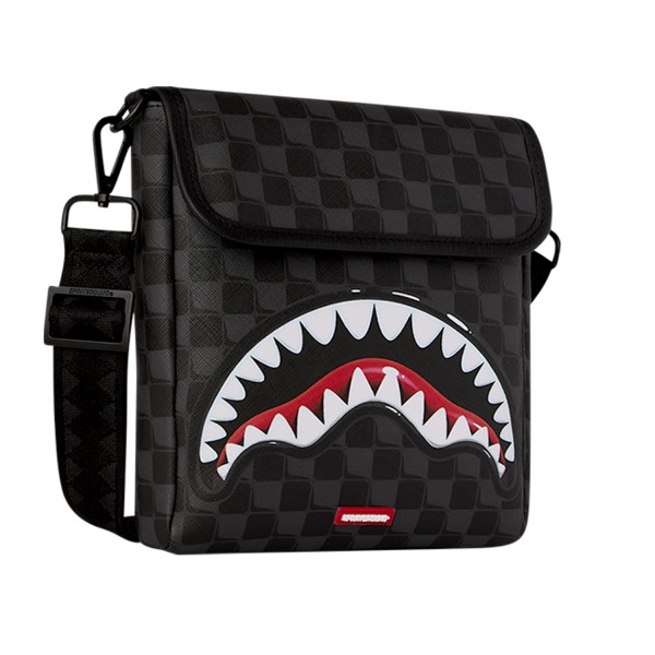 Sprayground - Borsa a tracolla nera Sharks in paris balloon con patta per uomo