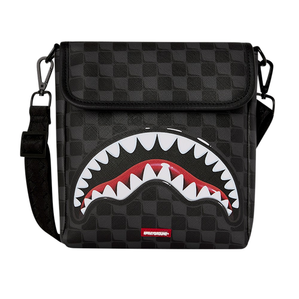 Sprayground - Borsa a tracolla nera Sharks in paris balloon con patta per uomo