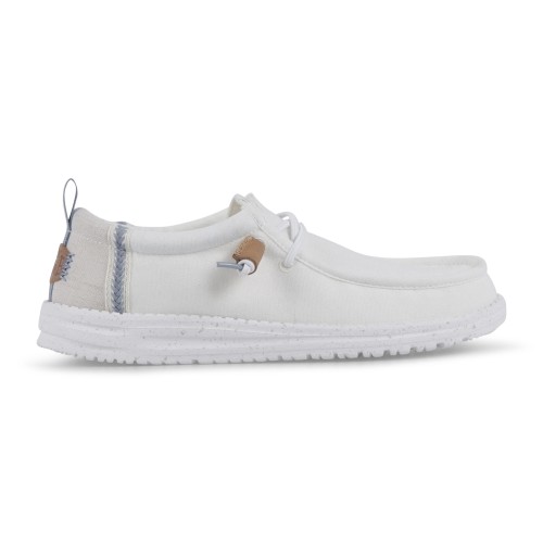 Hey Dude - Slip on bianca Wally Craft Linen in lino con nappe in ecopelle per