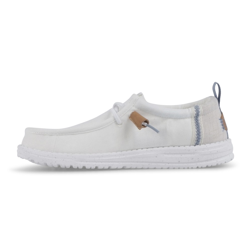 Hey Dude - Slip on bianca Wally Craft Linen in lino con nappe in ecopelle per