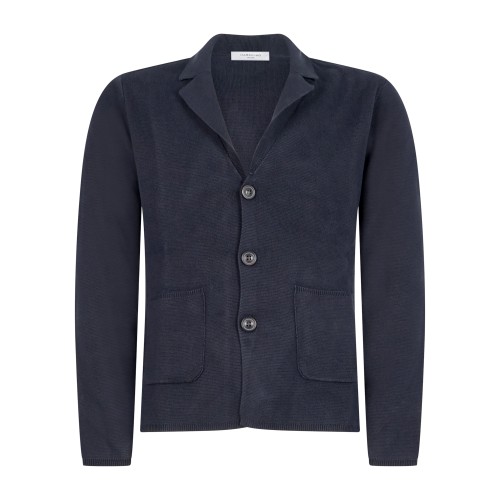 Hamaki-Ho - Cardigan blu con lavorazione punto a coste per uomo | gae1636h blu
