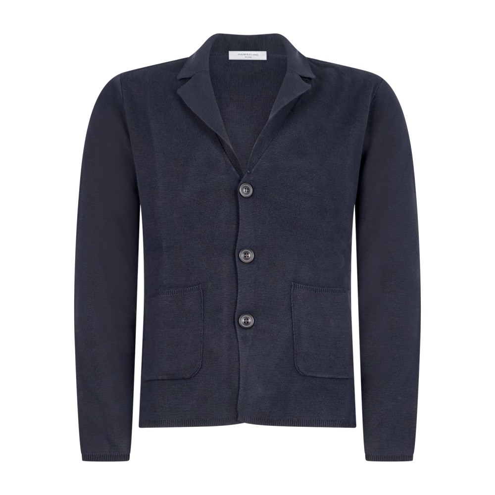 Hamaki-Ho - Cardigan blu con lavorazione punto a coste per uomo | gae1636h blu