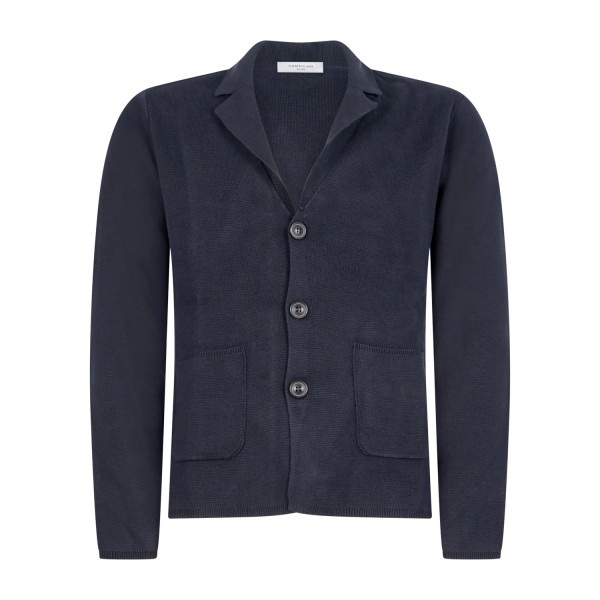 Hamaki-Ho - Cardigan blu con lavorazione punto a coste per uomo | gae1636h blu