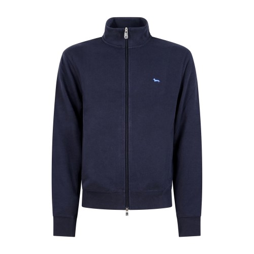 Harmont & Blaine - Felpa blu full zip con ricamo logo a contrasto per uomo |