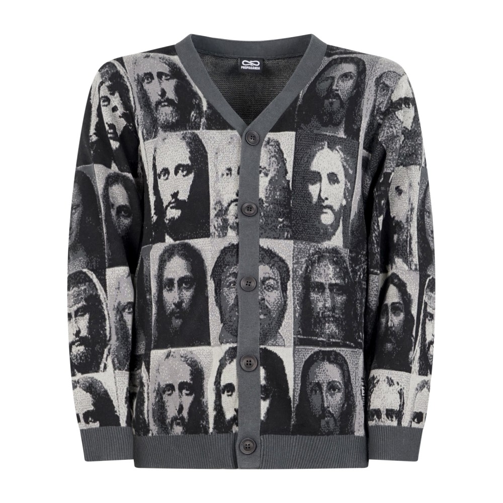 Propaganda - Maglione cardigan Mugshot Jeez nero con scollo a V per uomo |