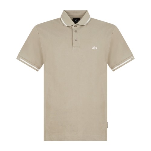 Armani Exchange - Polo beige maniche corte in piqué con righe sul colletto a