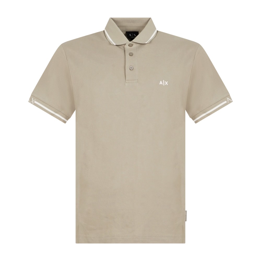 Armani Exchange - Polo beige maniche corte in piqué con righe sul colletto a