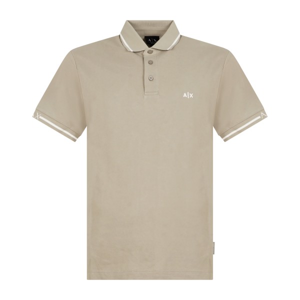Armani Exchange - Polo beige maniche corte in piqué con righe sul colletto a