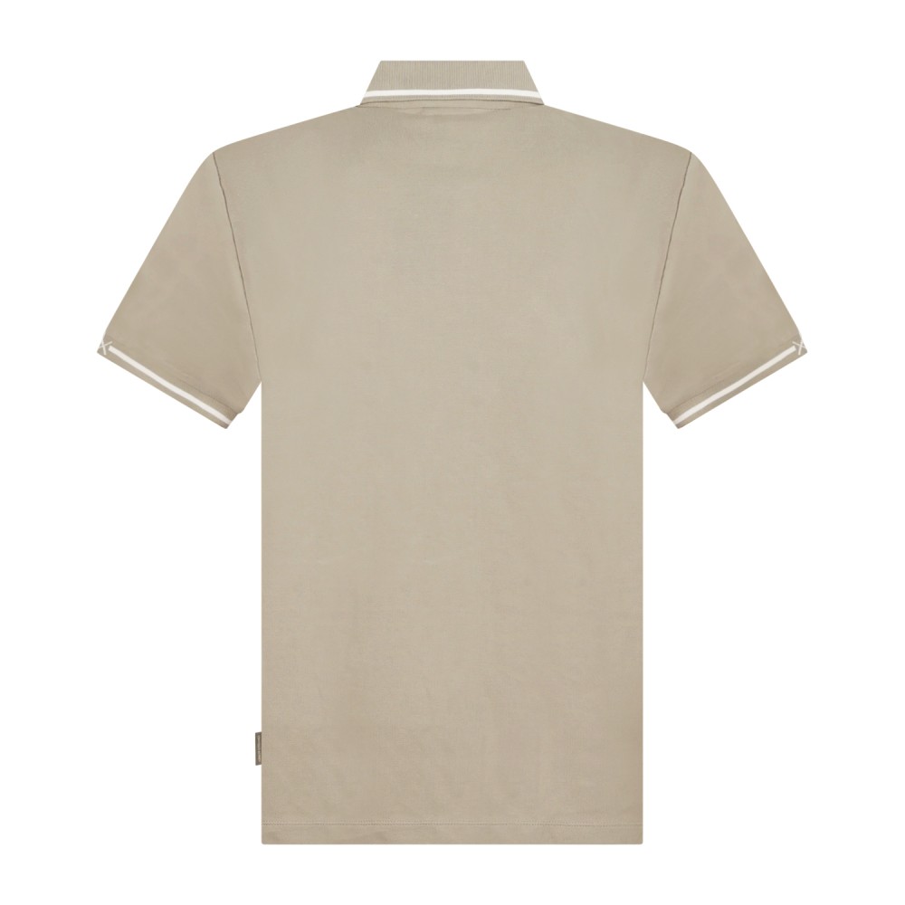 Armani Exchange - Polo beige maniche corte in piqué con righe sul colletto a