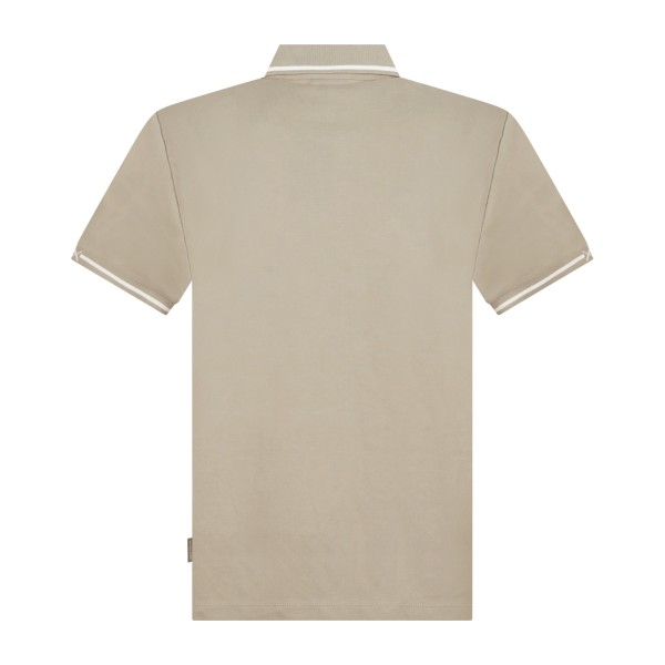 Armani Exchange - Polo beige maniche corte in piqué con righe sul colletto a