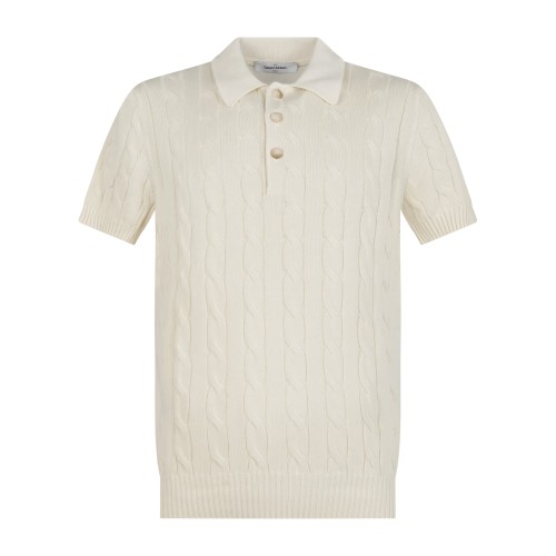 Gran Sasso - Polo bianca con lavorazione a treccia in cotone Egiziano per uomo