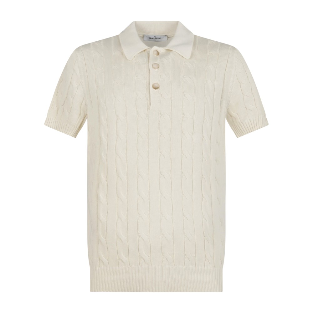 Gran Sasso - Polo bianca con lavorazione a treccia in cotone Egiziano per uomo