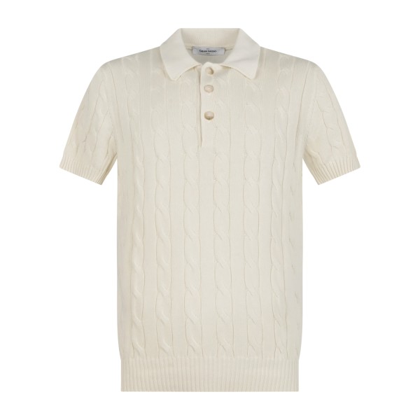 Gran Sasso - Polo bianca con lavorazione a treccia in cotone Egiziano per uomo