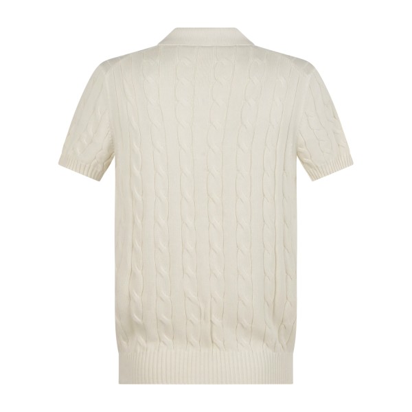 Gran Sasso - Polo bianca con lavorazione a treccia in cotone Egiziano per uomo