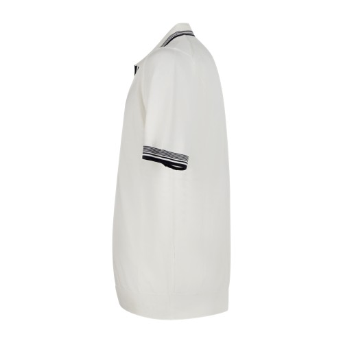 MASQ - Polo bianca senza bottoni manica corta in maglia di cotone con profili 2