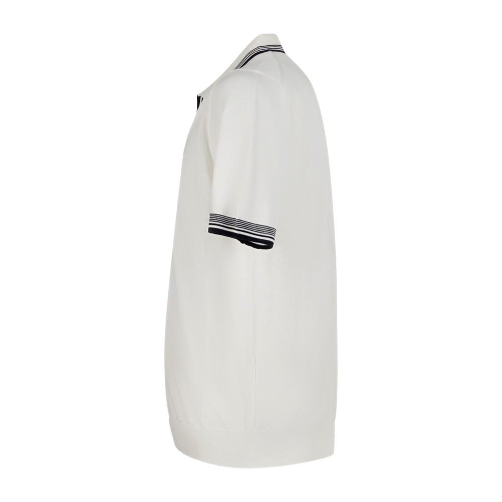 MASQ - Polo bianca senza bottoni manica corta in maglia di cotone con profili