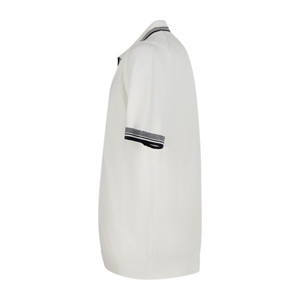 MASQ - Polo bianca senza bottoni manica corta in maglia di cotone con profili