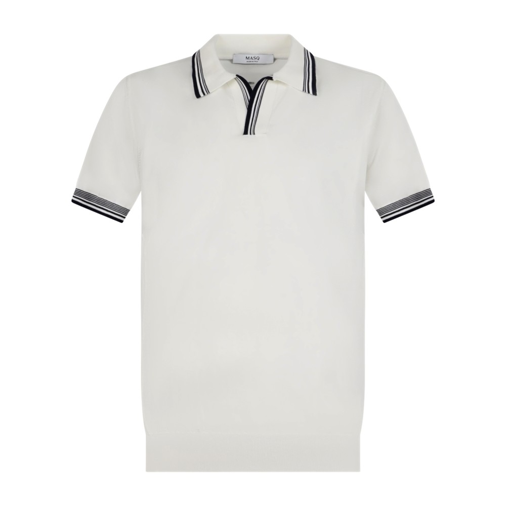 MASQ - Polo bianca senza bottoni manica corta in maglia di cotone con profili
