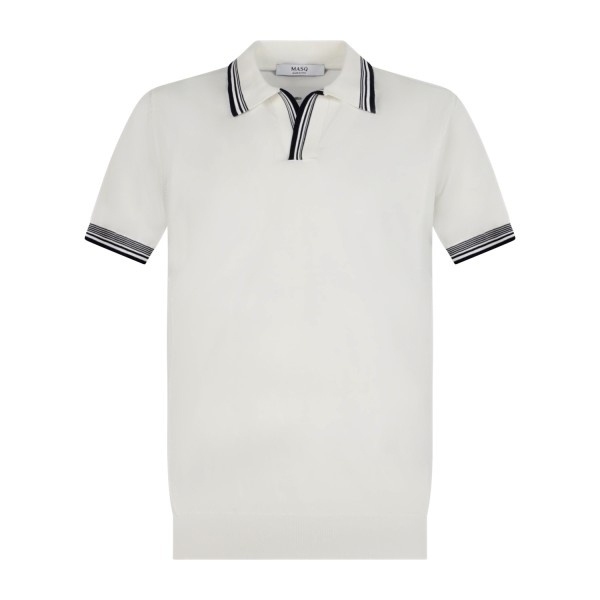 MASQ - Polo bianca senza bottoni manica corta in maglia di cotone con profili