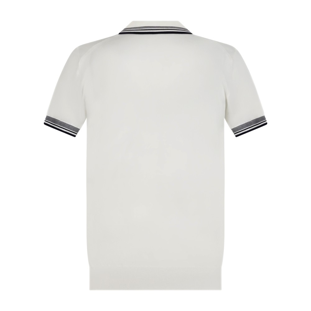 MASQ - Polo bianca senza bottoni manica corta in maglia di cotone con profili