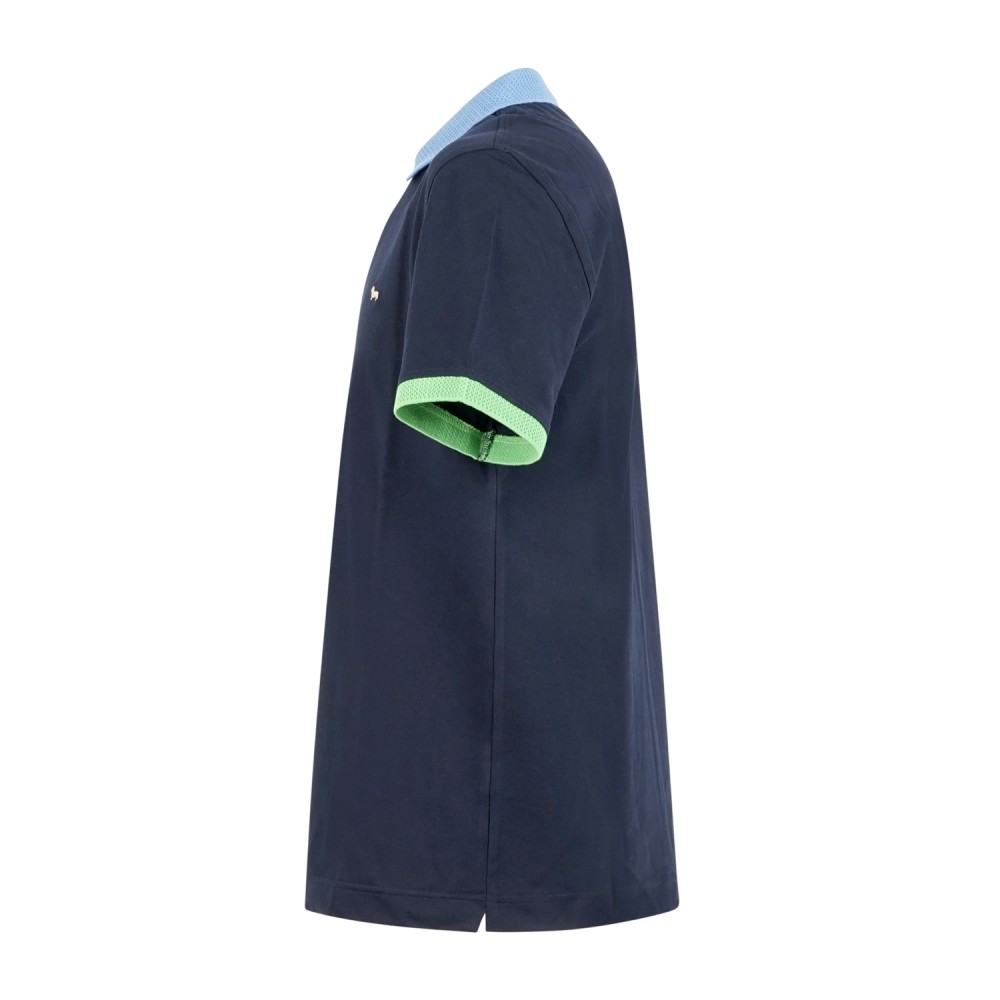 Harmont & Blaine - Polo blu con orli a contrasto in 3D e ricamo logo per uomo |