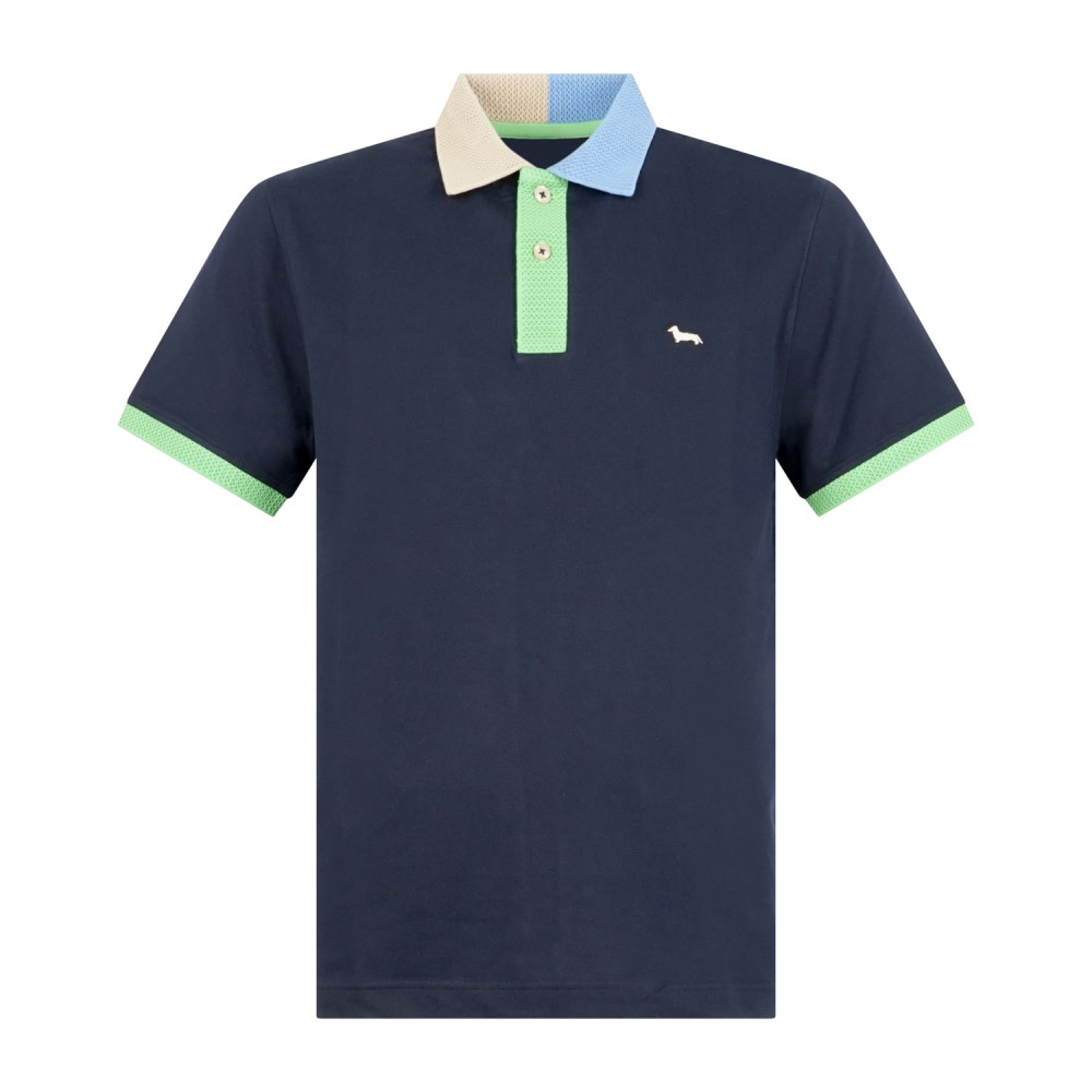 Harmont & Blaine - Polo blu con orli a contrasto in 3D e ricamo logo per uomo |