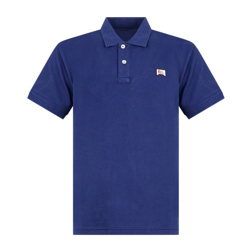 Roy Roger's - Polo blu manica corta in cotone con patch logo per uomo |