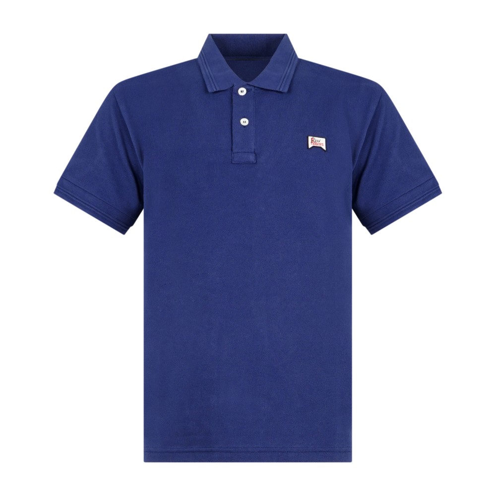 Roy Roger's - Polo blu manica corta in cotone con patch logo per uomo |