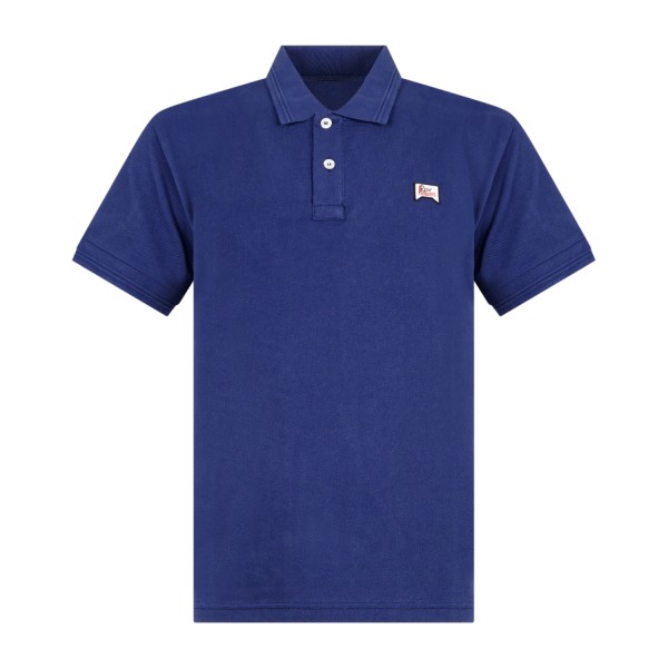 Roy Roger's - Polo blu manica corta in cotone con patch logo per uomo |