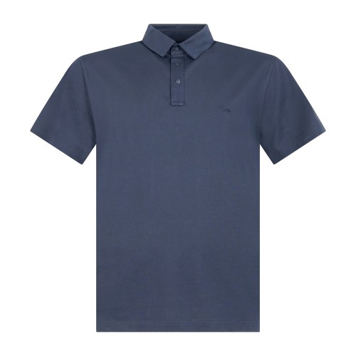 Harmont & Blaine - Polo blu manica corta in piqué tecnico con bottoni a