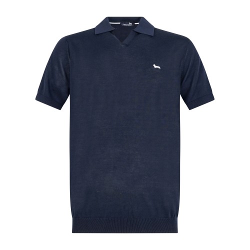 Harmont & Blaine - Polo blu manica corta senza bottoni maglia di cotone crêpe