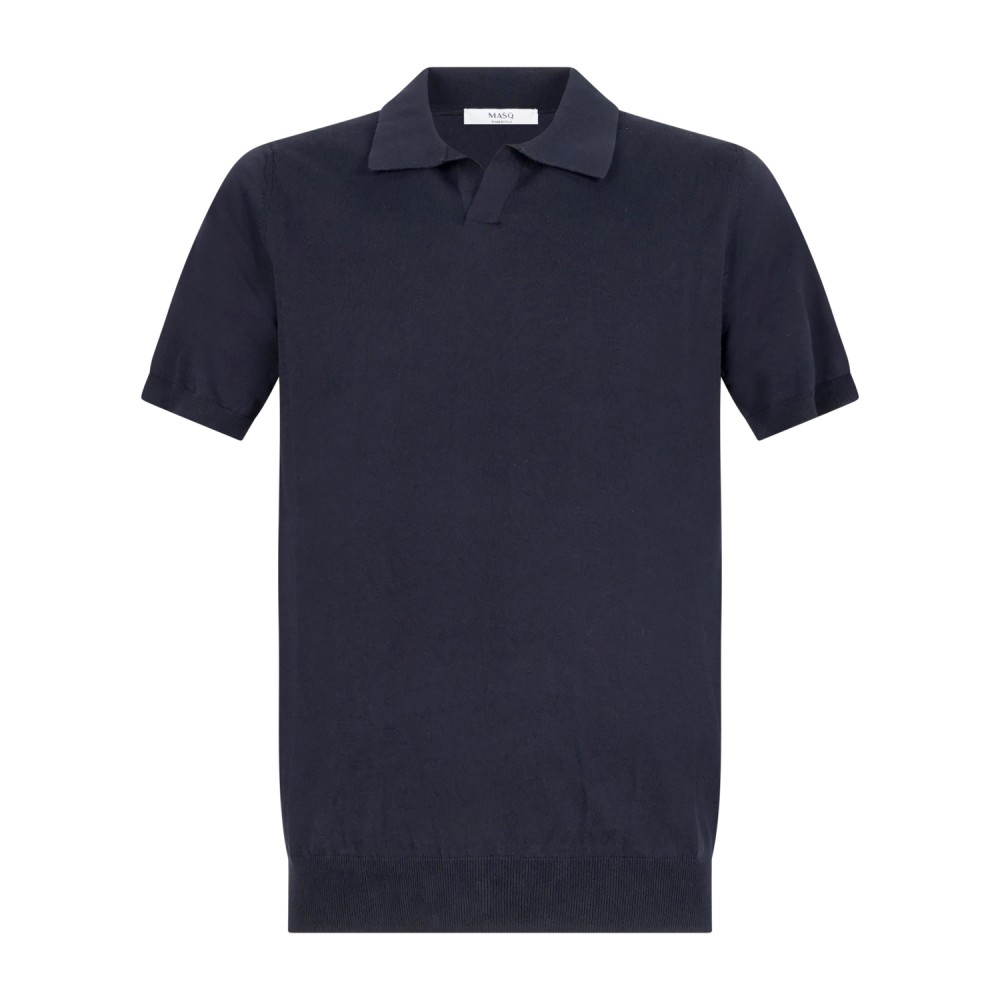 MASQ - Polo blu senza bottoni manica corta in maglia di cotone per uomo |
