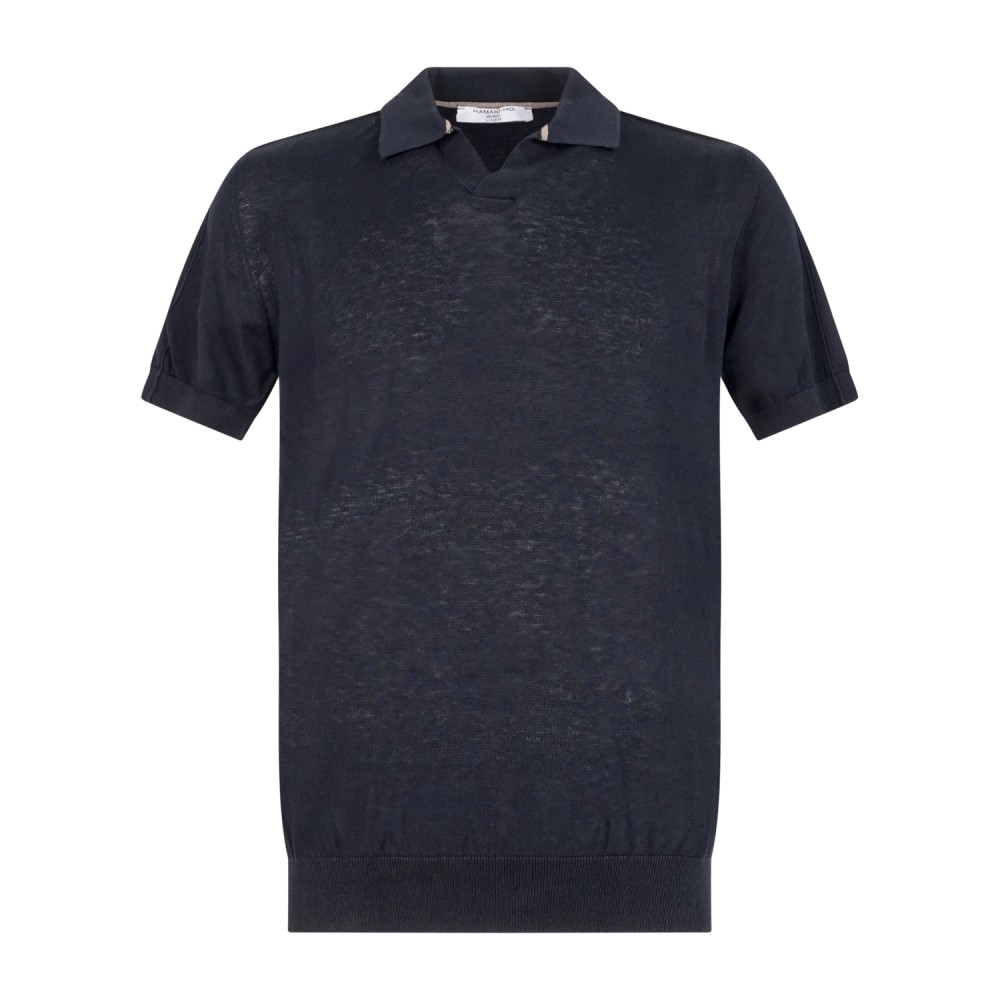 Hamaki-Ho - Polo blu senza bottoni manica corta in maglia di cotone per uomo |