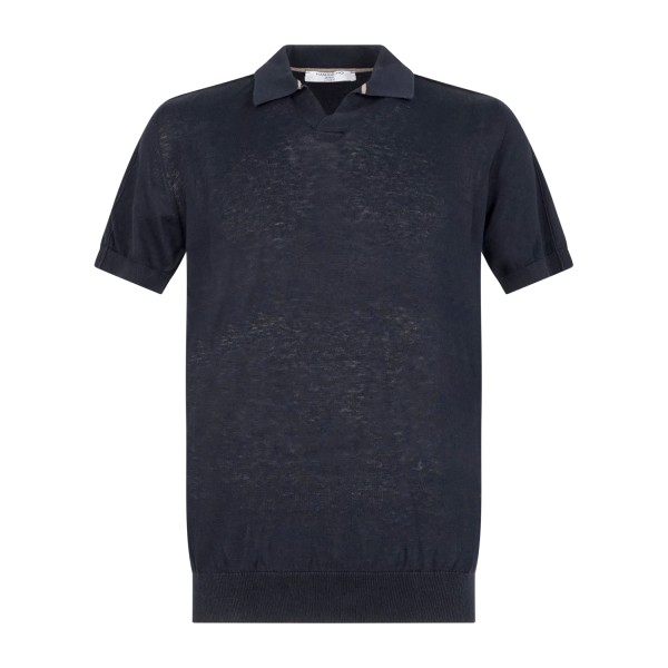 Hamaki-Ho - Polo blu senza bottoni manica corta in maglia di cotone per uomo |