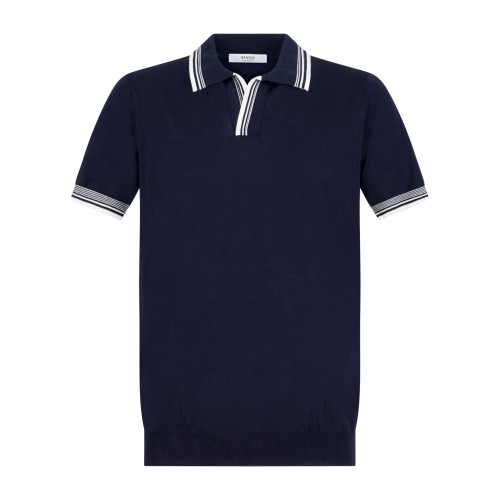 MASQ - Polo blu senza bottoni manica corta in maglia di cotone con profili in