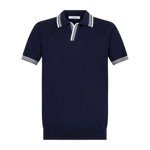 MASQ - Polo blu senza bottoni manica corta in maglia di cotone con profili in