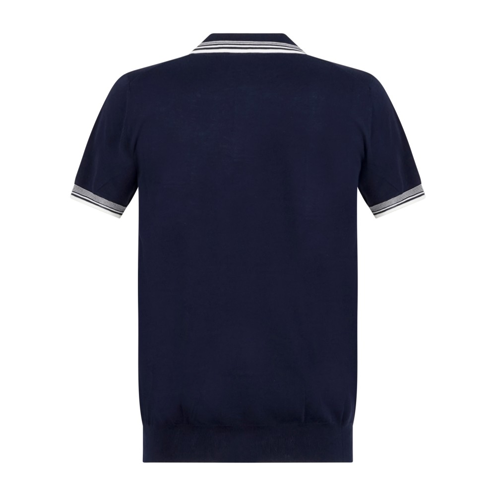 MASQ - Polo blu senza bottoni manica corta in maglia di cotone con profili in