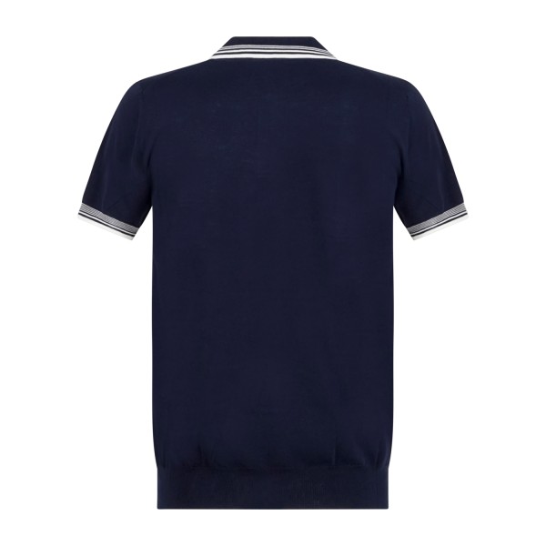 MASQ - Polo blu senza bottoni manica corta in maglia di cotone con profili in