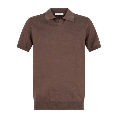 MASQ - Polo marrone senza bottoni manica corta in maglia di cotone per uomo |