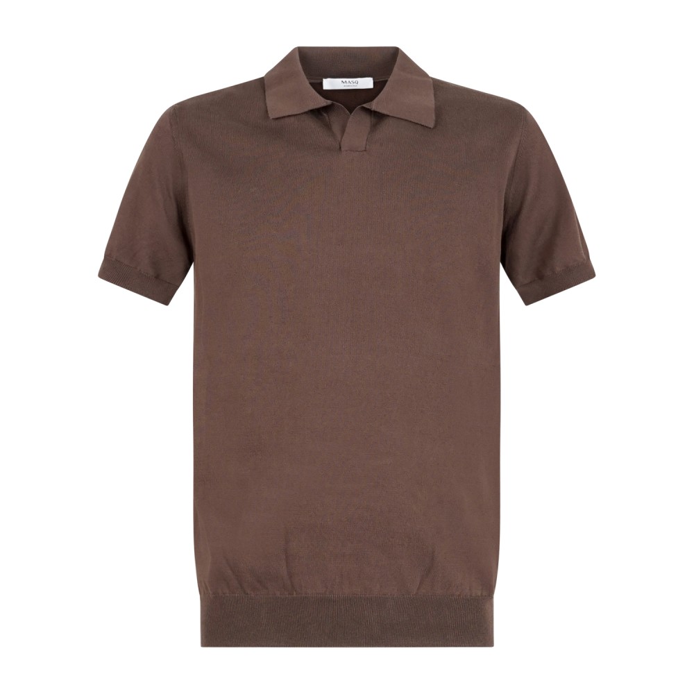 MASQ - Polo marrone senza bottoni manica corta in maglia di cotone per uomo |