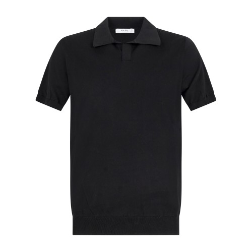 MASQ - Polo nera senza bottoni manica corta in maglia di cotone per uomo |