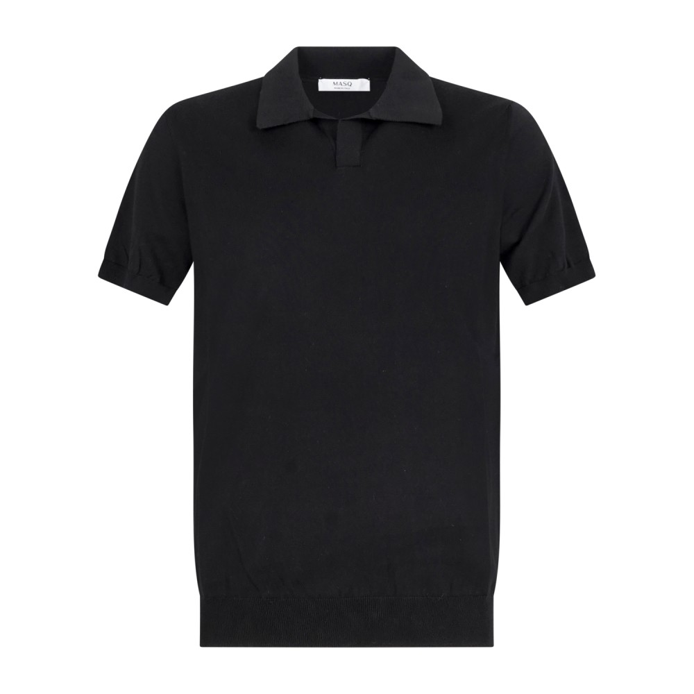 MASQ - Polo nera senza bottoni manica corta in maglia di cotone per uomo |
