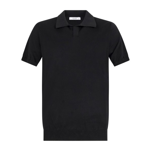 MASQ - Polo nera senza bottoni manica corta in maglia di cotone per uomo |
