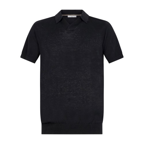 Hamaki-Ho - Polo nero senza bottoni manica corta in maglia di cotone per uomo |